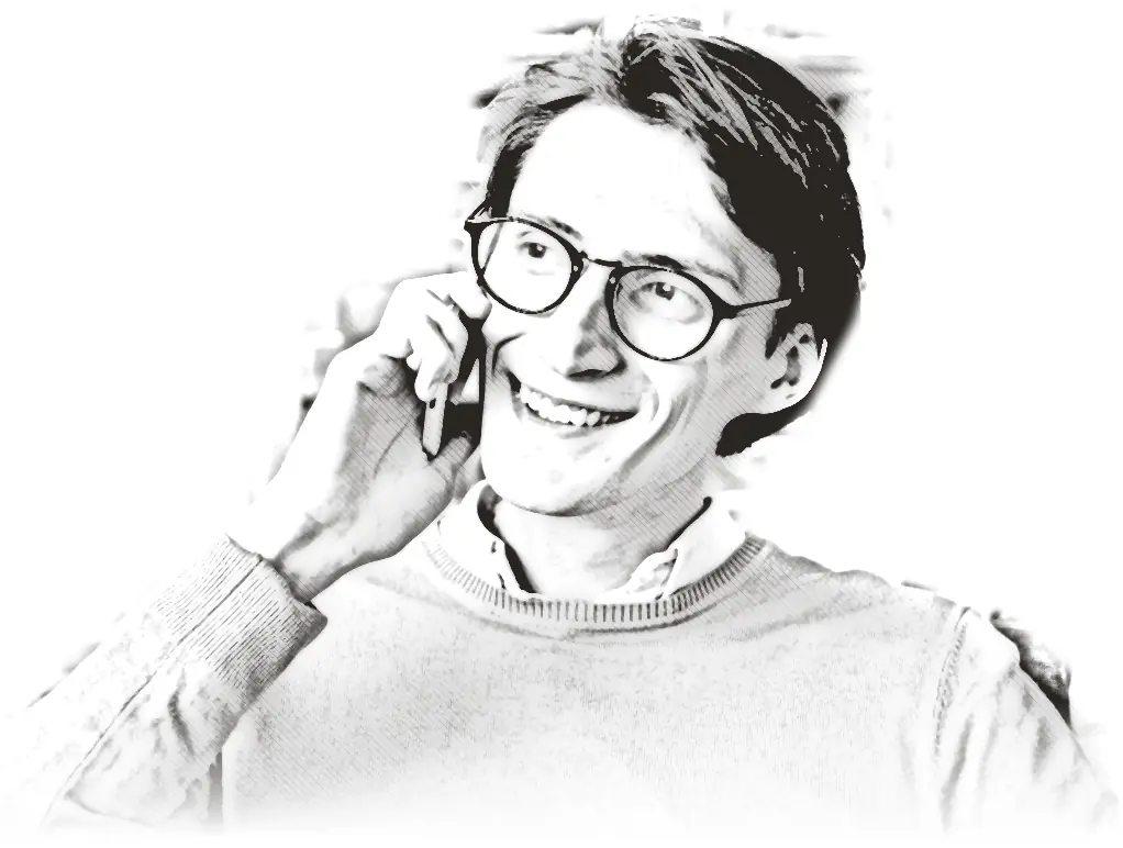 A customer smiling on a call to a business