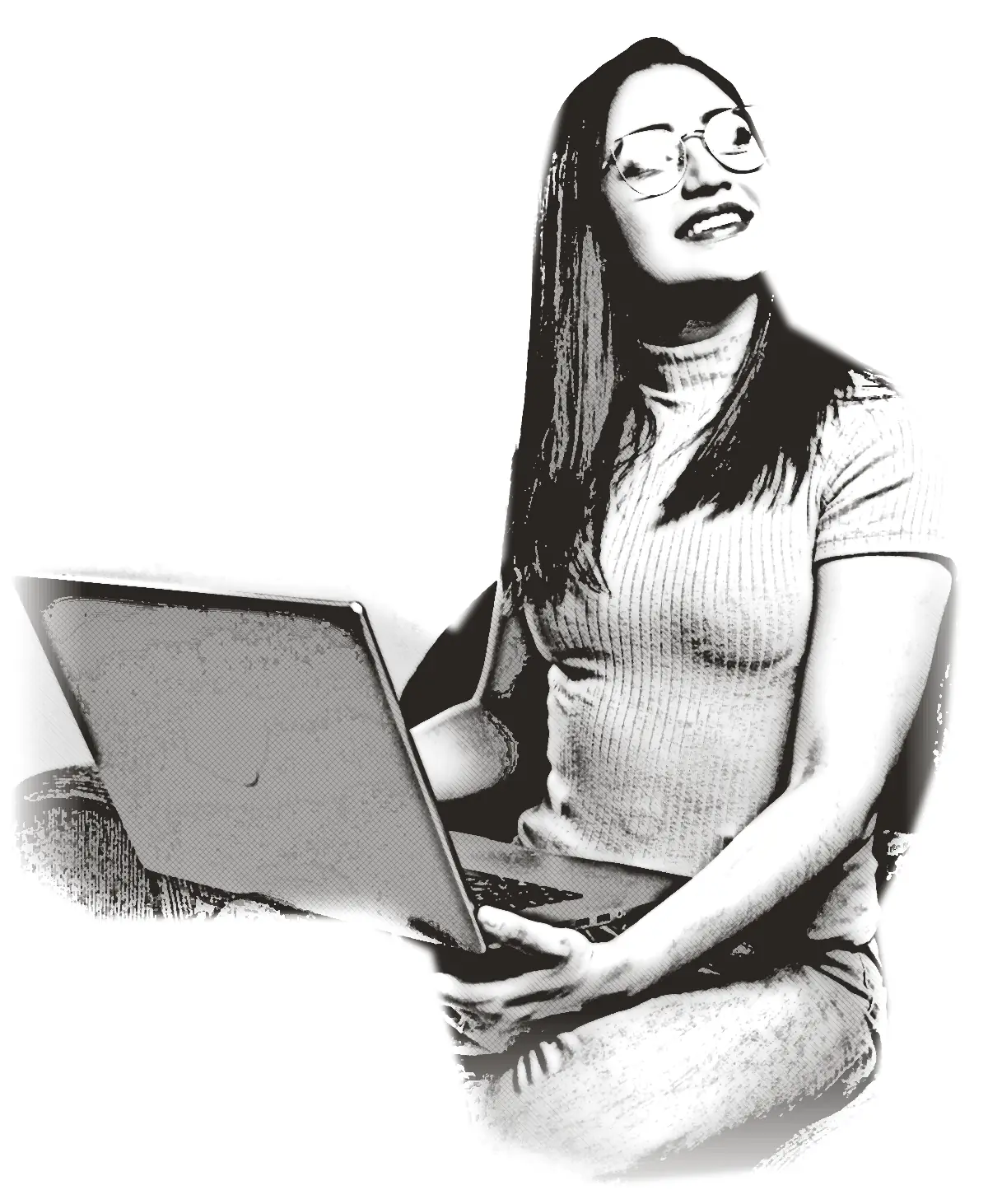 A visitor browsing a website on her laptop at home