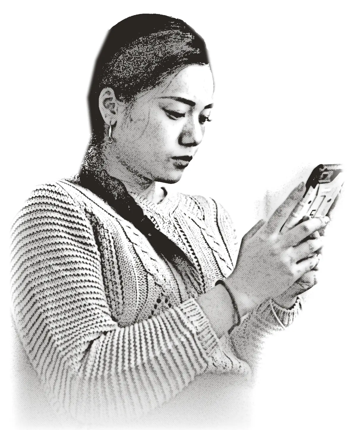 A customer messaging a business on her phone