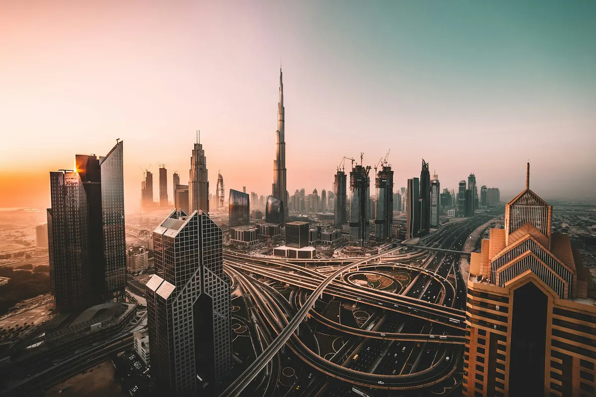 Dubai's skyline at sunset